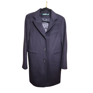 Lauren Ralph Lauren Notch Lapel Wool Coat Women's Navy Preppy Straight Fit Sz 12